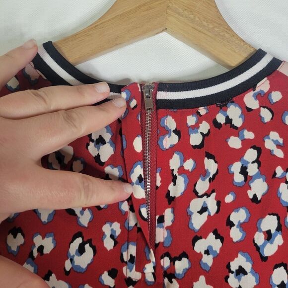 Moma Red Satin Stripe Band and Animal Print Blouse - Picture 7 of 12